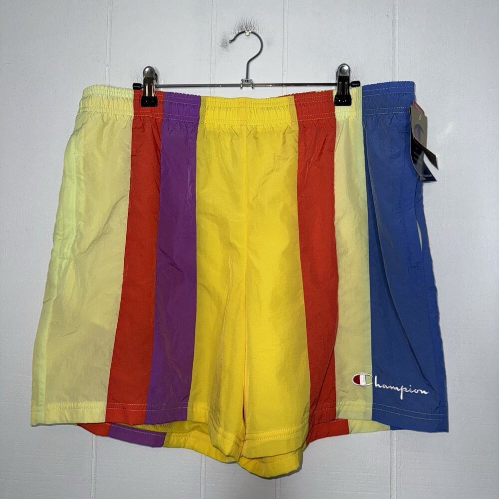 Champion Men’s Striped Retro Nylon Board Shorts Trunks Mesh Lined Size XL NWT